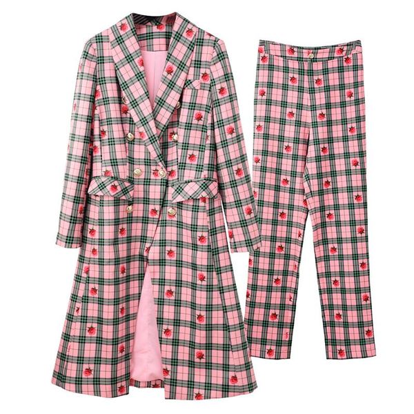 women's two piece pants 2 set suit vertical plaid strawberry print office long blazer and pencil elegant fashion chic woman outfits, White
women's two piece pants 2 set suit vertical plaid strawberry print office long blazer and pencil elegant fashion chic woman outfits, White