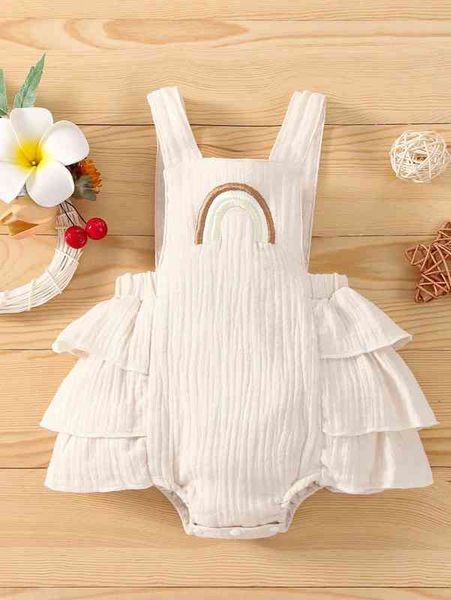 baby embroidery layered hem bodysuit she, Blue
