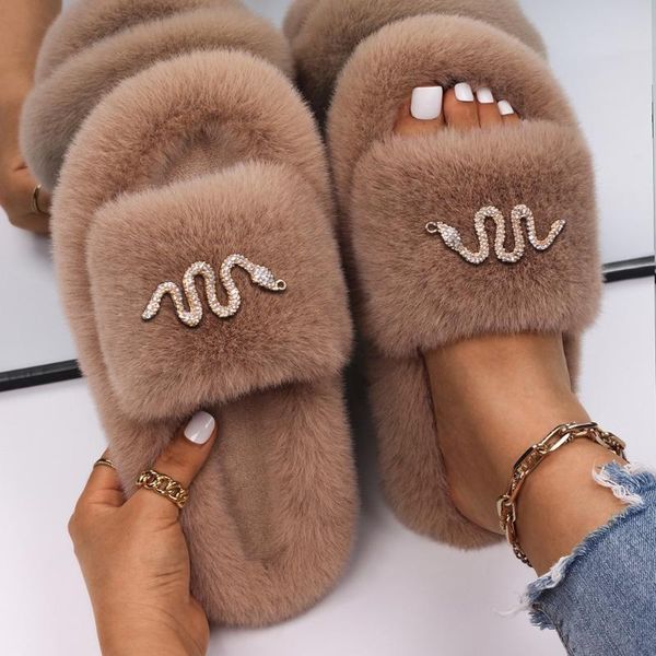 slippers fluffy flip flops women indoor rhinestone snake decor faux fur slides platform sandals fashion female shoes, Black
slippers fluffy flip flops women indoor rhinestone snake decor faux fur slides platform sandals fashion female shoes, Black