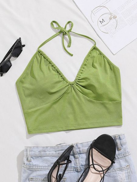 rib-knit crop halter n82v#, White 
rib-knit crop halter n82v#, White