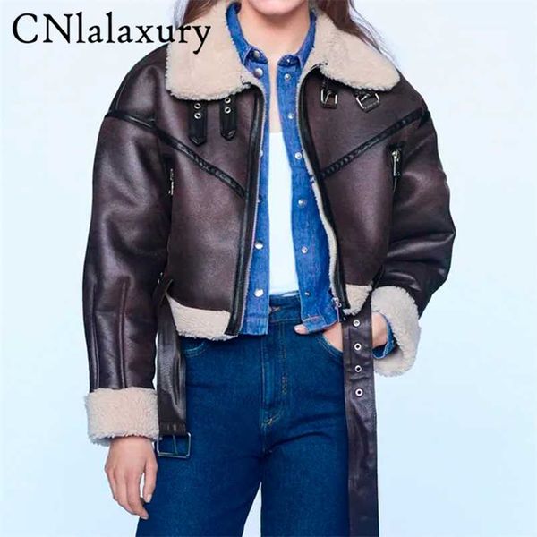 za fur long sleeve loose belt warm women pu leather jacket lamb wool winter thick motorcycle lapel female chic coat outwear 211215, Black
za fur long sleeve loose belt warm women pu leather jacket lamb wool winter thick motorcycle lapel female chic coat outwear 211215, Black