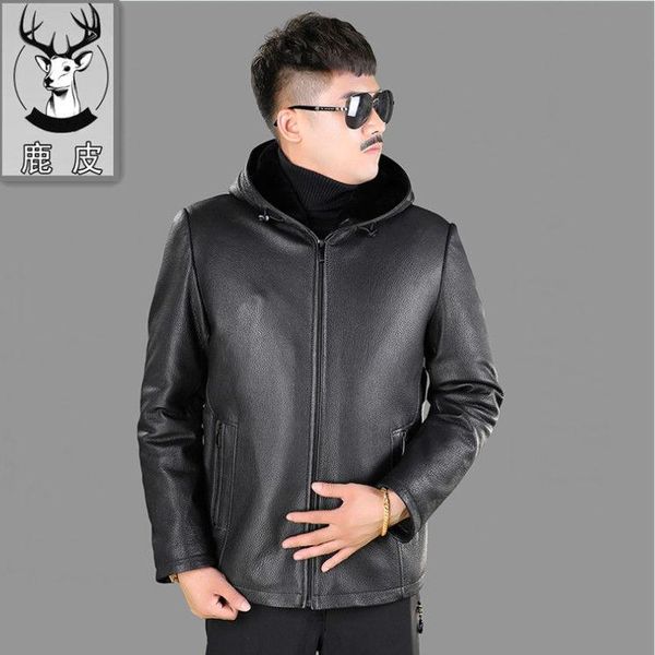 men's leather & faux authentic first layer deerskin jacket merino wool liner removable jacekt hooded winter fur coat, Black
men's leather & faux authentic first layer deerskin jacket merino wool liner removable jacekt hooded winter fur coat, Black