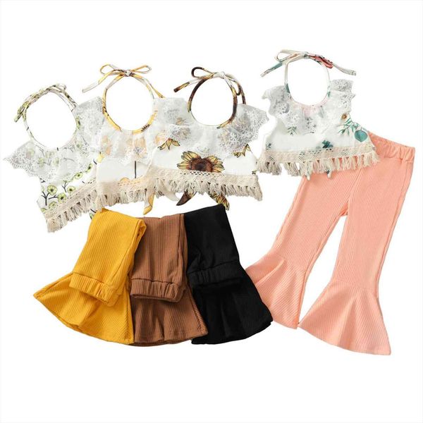 girls clothes set, floral print sleeveless cropped with lace solid color flared trousers 2 7t, White
girls clothes set, floral print sleeveless cropped with lace solid color flared trousers 2 7t, White