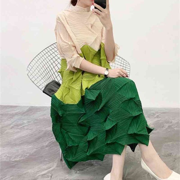 spring design pleated turtleneck contrast patchwork dresses irregular half mid calf women dress 210615, Black;gray
spring design pleated turtleneck contrast patchwork dresses irregular half mid calf women dress 210615, Black;gray