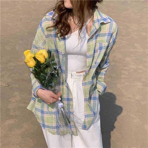 ol loose sunscreen lapel summer thin outwear casual plaid femme lady geometric all match chic shirts 210525, White
ol loose sunscreen lapel summer thin outwear casual plaid femme lady geometric all match chic shirts 210525, White
