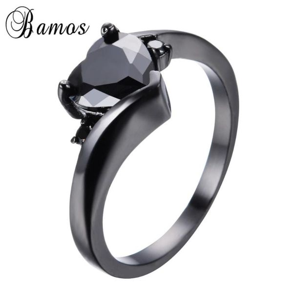 wedding rings bamos cute jewelry women men heart ring black gold filled party engagement zircon valentine's day rb1134, Slivery;golden
