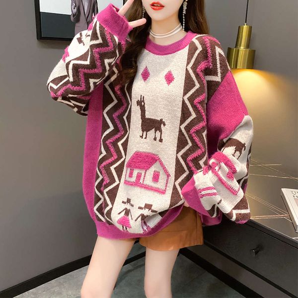 loose christmas sweater pullover autumn and winter 2021 new women's clothing korean knitwear versatile lazy style, White;black 
loose christmas sweater pullover autumn and winter 2021 new women's clothing korean knitwear versatile lazy style, White;black