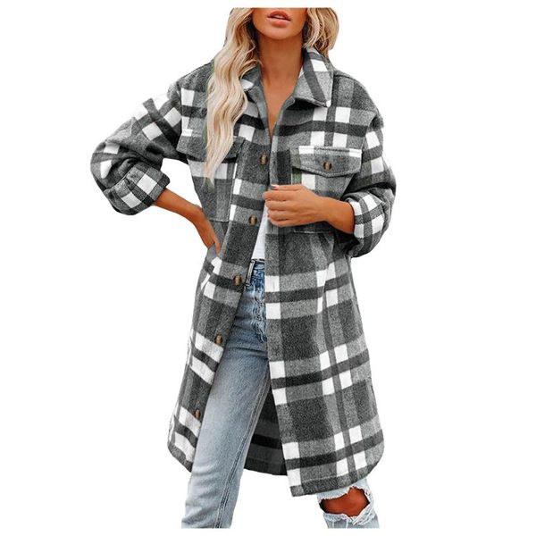 women's jackets plaid printting long jacket elegant brushed shirts sleeve flannel lapel button down pocketed shacket coats, Black;brown
women's jackets plaid printting long jacket elegant brushed shirts sleeve flannel lapel button down pocketed shacket coats, Black;brown