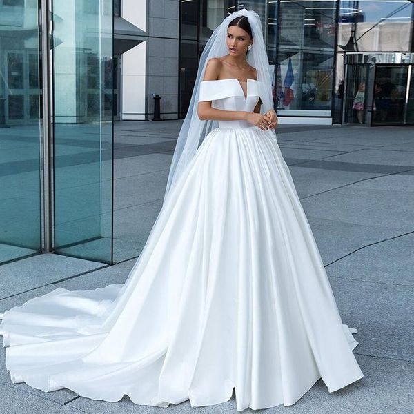 other wedding dresses robes de mariée luxury matte soft satin a line boat neck+v neck high waist french gowns backless 30cm train, White
other wedding dresses robes de mariée luxury matte soft satin a line boat neck+v neck high waist french gowns backless 30cm train, White