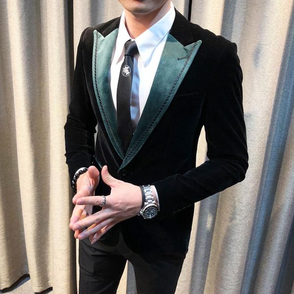 men's suits & blazers luxury smoking jacket with contrast blue collar blazer hombre slim fit men's korean style british banquet par, White;black
men's suits & blazers luxury smoking jacket with contrast blue collar blazer hombre slim fit men's korean style british banquet par, White;black