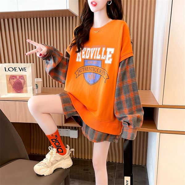 women's hoodies & sweatshirts han edition loose printed letters grid splicing false autumn outfit two thin fleece single women, Black
women's hoodies & sweatshirts han edition loose printed letters grid splicing false autumn outfit two thin fleece single women, Black