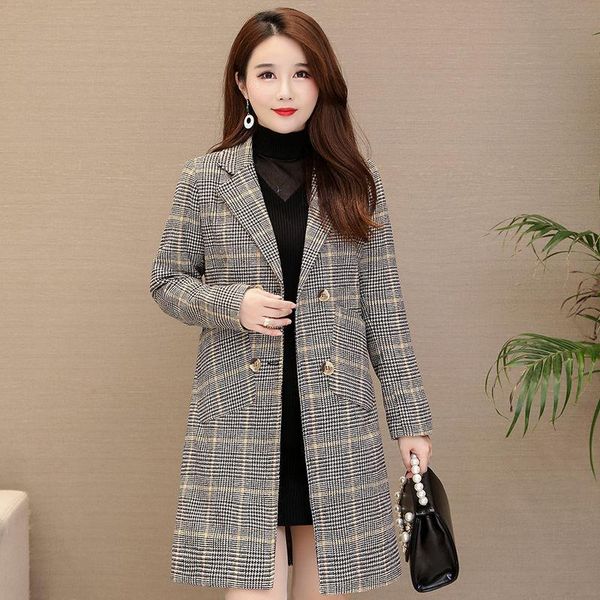 women's wool & blends autumn and winter waist slimming plaid woolen coat plus cotton thick mid-length slim trend, Black
women's wool & blends autumn and winter waist slimming plaid woolen coat plus cotton thick mid-length slim trend, Black