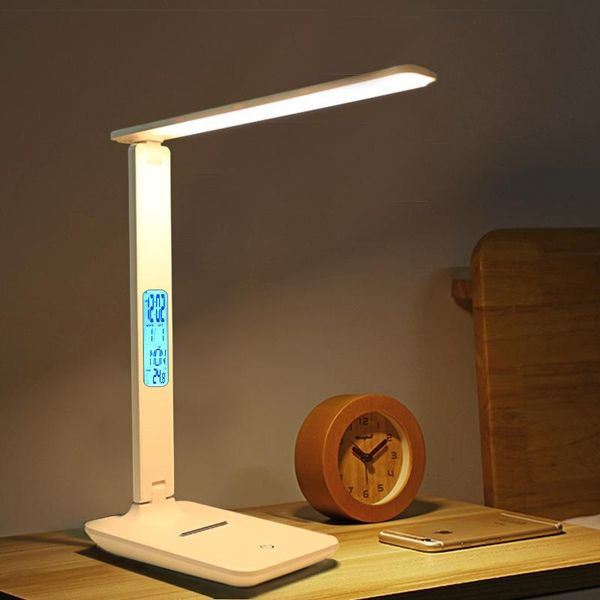 2021 new modern business led office desk lamp touch dimmable foldable with calendar temperature alarm clock table reading light
2021 new modern business led office desk lamp touch dimmable foldable with calendar temperature alarm clock table reading light