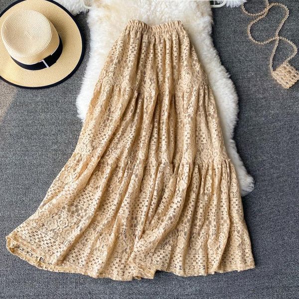 skirts simple and fresh art women's elastic high waist sweet lace skirt 0325, Black