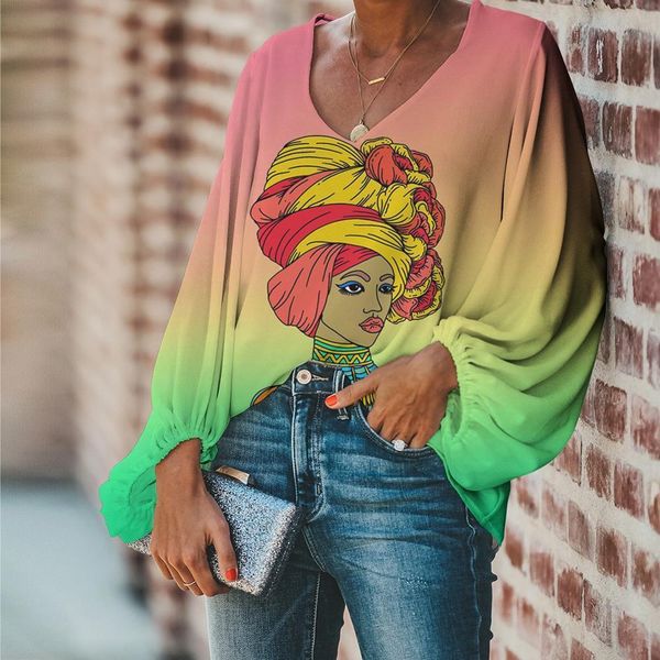 forudesigns women chiffon vintage blouse african style women with gradient color printing regular v neck loose soft lady casual clothing, White
forudesigns women chiffon vintage blouse african style women with gradient color printing regular v neck loose soft lady casual clothing, White