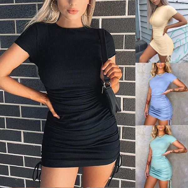 casual dresses women summer solid color drawstring short sleeve bodycon ruched party dress slim elastic ribbing, Black;gray
casual dresses women summer solid color drawstring short sleeve bodycon ruched party dress slim elastic ribbing, Black;gray