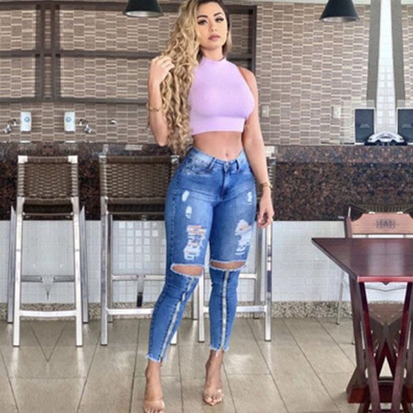 women's jeans mid waist denim ripped distressed 2021 women fashion spring autumn casual pencil pants cut out pocket trousers, Blue
women's jeans mid waist denim ripped distressed 2021 women fashion spring autumn casual pencil pants cut out pocket trousers, Blue