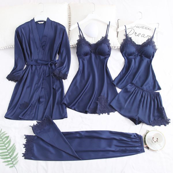 navy blue pajamas for women lace trimmed nightwear satin pajamas with shorts 5-piece sleepwear suits casual home clothes, Black;red
navy blue pajamas for women lace trimmed nightwear satin pajamas with shorts 5-piece sleepwear suits casual home clothes, Black;red