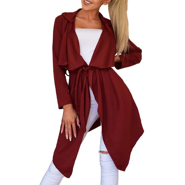 women's trench coats winter women windbreaker irregular hem laced coat autumn long ladies cardigan stretch lace up robes, Tan;black
women's trench coats winter women windbreaker irregular hem laced coat autumn long ladies cardigan stretch lace up robes, Tan;black