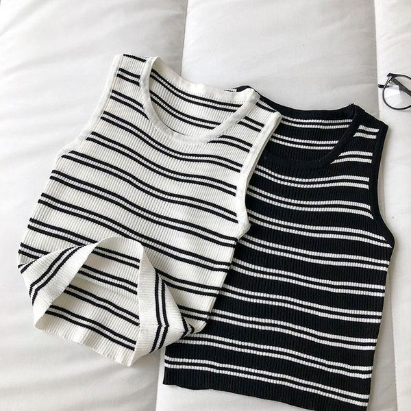 camisoles & tanks 2021 summer korean style women o-neck slim knitting crop female simple tank lady stripes sleeveless, Black;white
camisoles & tanks 2021 summer korean style women o-neck slim knitting crop female simple tank lady stripes sleeveless, Black;white