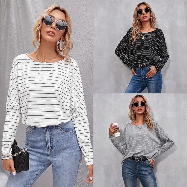 women's t-shirt casual women long sleeve striped o neck tee shirt femme ladies harajuku clothing y2102a, White
women's t-shirt casual women long sleeve striped o neck tee shirt femme ladies harajuku clothing y2102a, White