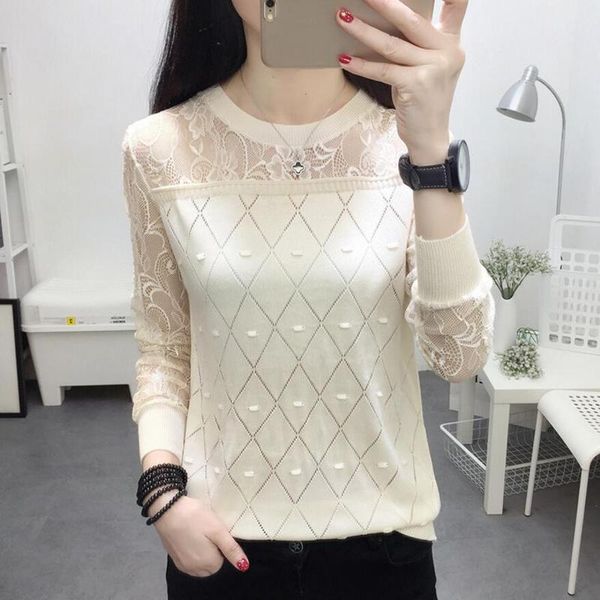 women's blouses & shirts spring 2021 women fashion casual lace bottoming shirt round neck loose long-sleevedlace blouse, White 
women's blouses & shirts spring 2021 women fashion casual lace bottoming shirt round neck loose long-sleevedlace blouse, White