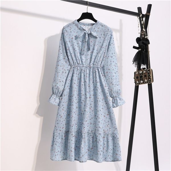 women casual autumn lady korean style vintage floral chiffon shirt dress long sleeve bow midi summer woman 2021 dress, Black;gray
women casual autumn lady korean style vintage floral chiffon shirt dress long sleeve bow midi summer woman 2021 dress, Black;gray