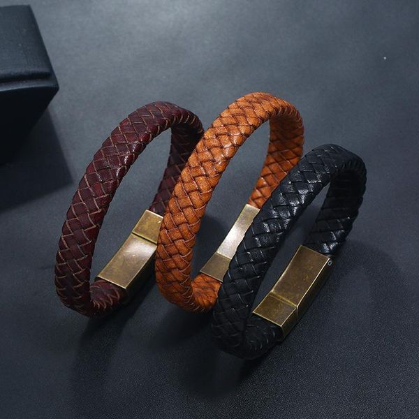 tennis men bracelet stainless steel braided genuine leather bracelets for male jewelry strong magnet buckle, Golden;silver
tennis men bracelet stainless steel braided genuine leather bracelets for male jewelry strong magnet buckle, Golden;silver