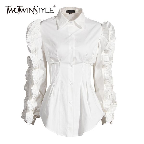 twotwinstyle patchwork ruffle black shirt for women lapel long sleeve high waist tunic casual blouse female fashion fall 210302, White
twotwinstyle patchwork ruffle black shirt for women lapel long sleeve high waist tunic casual blouse female fashion fall 210302, White