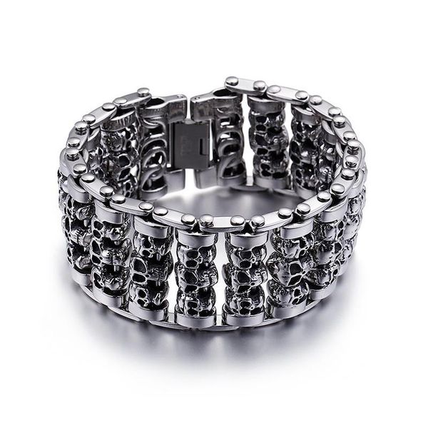 link, chain 2021 men's bracelet stainless steel skull bracelets punk personality jewelry trendy boys fashion accessories 35mm wide, Black
link, chain 2021 men's bracelet stainless steel skull bracelets punk personality jewelry trendy boys fashion accessories 35mm wide, Black