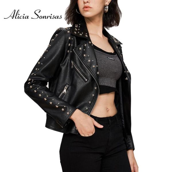 2021 autumn winter rivets faux leather jacket women's short slim pu jacket rivet motorcycle stars studded biker coat hr6038, Black
2021 autumn winter rivets faux leather jacket women's short slim pu jacket rivet motorcycle stars studded biker coat hr6038, Black