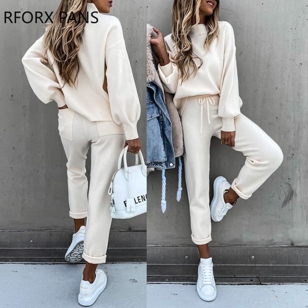 women solid lantern sleeve & drawstring pockets design pants set casual womens sets, White
women solid lantern sleeve & drawstring pockets design pants set casual womens sets, White