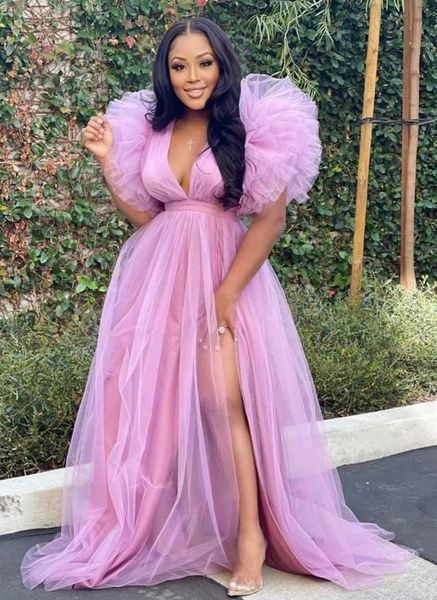 gorgeous pink ruffle sleeve tulle evening dresses 2022 a line deep v-neck side spilt floor length prom gowns for pregnancy, Black
gorgeous pink ruffle sleeve tulle evening dresses 2022 a line deep v-neck side spilt floor length prom gowns for pregnancy, Black