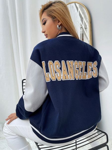 letter graphic striped trim colorblock drop shoulder wool-mix bomber jacket x5yp#, Black;brown
letter graphic striped trim colorblock drop shoulder wool-mix bomber jacket x5yp#, Black;brown