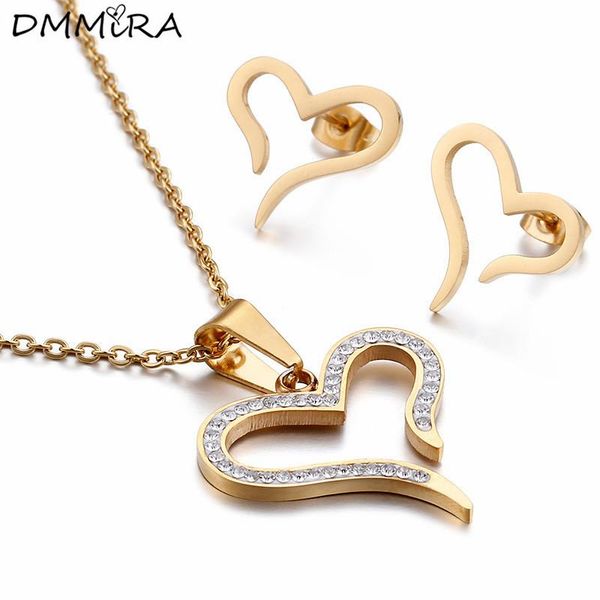 earrings & necklace fashion women gold stones stainless steel hollow crystal hearts jewelry sets for valentine's day gift, Silver
earrings & necklace fashion women gold stones stainless steel hollow crystal hearts jewelry sets for valentine's day gift, Silver