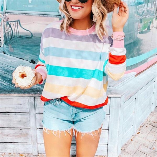 women's t-shirt fashion women rainbow striped polyester loose harajuku long sleeve early spring autumn t-shirts ladies, White
women's t-shirt fashion women rainbow striped polyester loose harajuku long sleeve early spring autumn t-shirts ladies, White