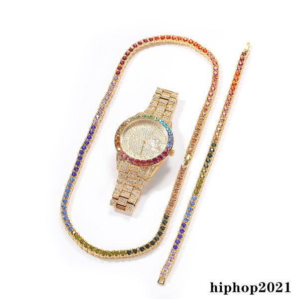 3pcs/set mens hip hop iced out bling chains colorful diamond necklace bracelets watch cuban link chains fashion hiphop jewelry sets, Silver
3pcs/set mens hip hop iced out bling chains colorful diamond necklace bracelets watch cuban link chains fashion hiphop jewelry sets, Silver