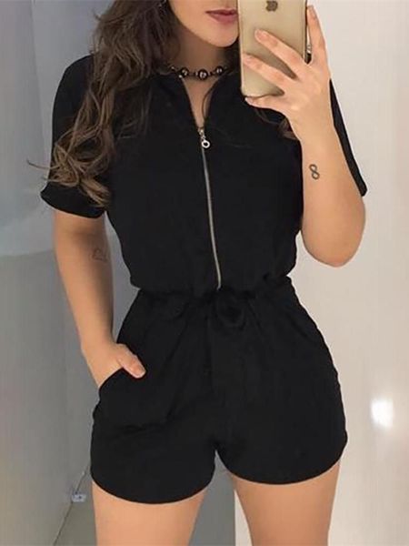 women's jumpsuits & rompers 2021 summer elegant women black mini jumpsuit female skinny leisure ol playsuit short sleeve zipper design, Black;white
women's jumpsuits & rompers 2021 summer elegant women black mini jumpsuit female skinny leisure ol playsuit short sleeve zipper design, Black;white