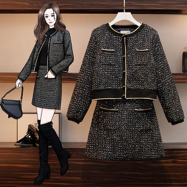 winter fall of tweed jacquard suit women's office jacket and pencli mini skirt two more size s-4xl joint parts 1ypg, Black
winter fall of tweed jacquard suit women's office jacket and pencli mini skirt two more size s-4xl joint parts 1ypg, Black