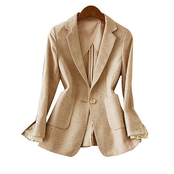 women's suits & blazers coat small women suit elegant lace cuffs gentle beige wool casual, White;black 
women's suits & blazers coat small women suit elegant lace cuffs gentle beige wool casual, White;black