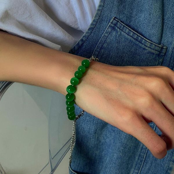 link, chain ingemark hip hop titanium steel beads bracelet for women men natural marble green stone bangles pulsera water proof jewelry, Black
link, chain ingemark hip hop titanium steel beads bracelet for women men natural marble green stone bangles pulsera water proof jewelry, Black