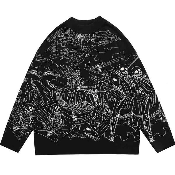 vintage knitted harajuku ukiyo-e style skull graffiti pullover 2021 autumn streetwear sweater men women cotton knitwear, White;black
vintage knitted harajuku ukiyo-e style skull graffiti pullover 2021 autumn streetwear sweater men women cotton knitwear, White;black