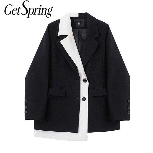 getspring women blazer patchwork color matching vintage blazers jackets asymmetry black loose siut coats 210601, White;black
getspring women blazer patchwork color matching vintage blazers jackets asymmetry black loose siut coats 210601, White;black