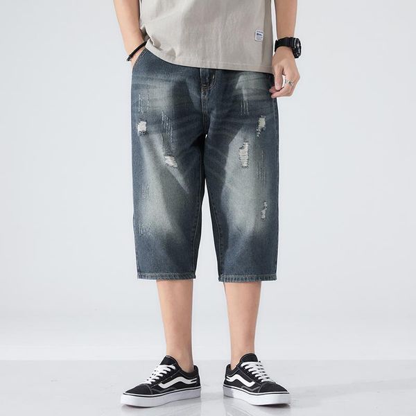men's retro washed denim shorts summer new fashion loose hole short jeans brand clothes for men, White;black
men's retro washed denim shorts summer new fashion loose hole short jeans brand clothes for men, White;black