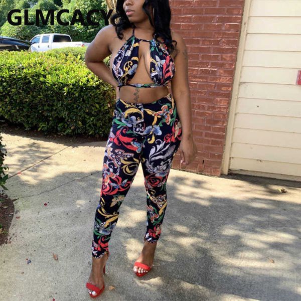 two pieces sets women printed halter backless & bodycon pants 210702, White 
two pieces sets women printed halter backless & bodycon pants 210702, White