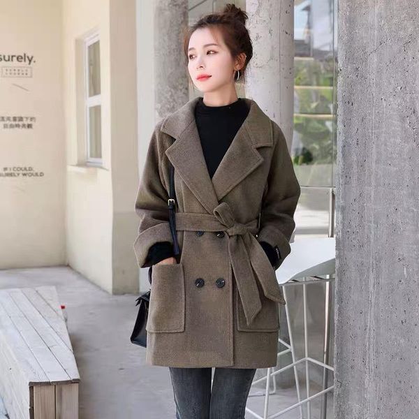 women's wool & blends autumn and winter woolen coat 2021 versatile large lapel short small thickened, Black
women's wool & blends autumn and winter woolen coat 2021 versatile large lapel short small thickened, Black