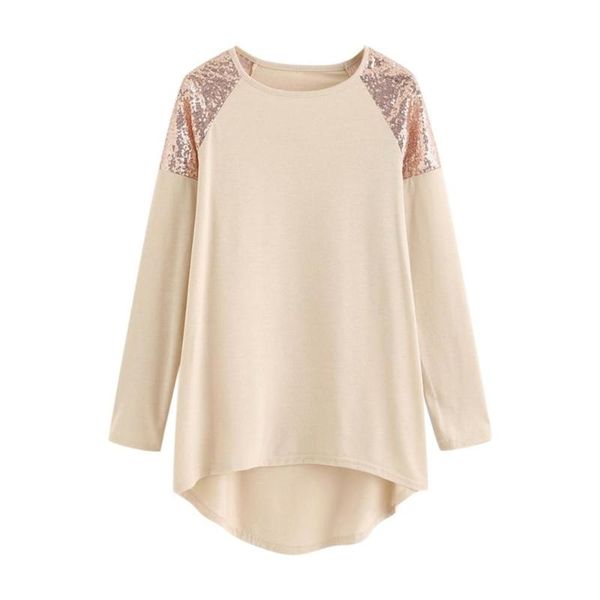 women's blouses & shirts women plus size round neck long sleeve contrast sequin patchwork fashion loose irregular hem blouse tee for la, White
women's blouses & shirts women plus size round neck long sleeve contrast sequin patchwork fashion loose irregular hem blouse tee for la, White