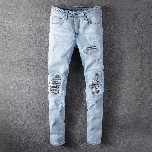 2021 new fashion streetwear men jeans retro light blue elastic slim fit ripped denim punk pants patchwork designer hip hop long trousers m1h
2021 new fashion streetwear men jeans retro light blue elastic slim fit ripped denim punk pants patchwork designer hip hop long trousers m1h