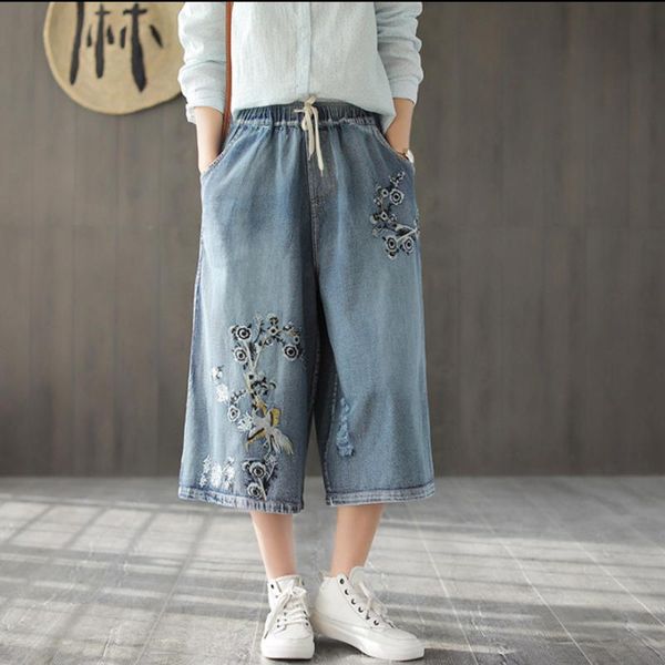 women jeans wide leg big loose oversized embroidery ripped holes distressed retro vintage elastic waist for spring b01221008, Blue
women jeans wide leg big loose oversized embroidery ripped holes distressed retro vintage elastic waist for spring b01221008, Blue
