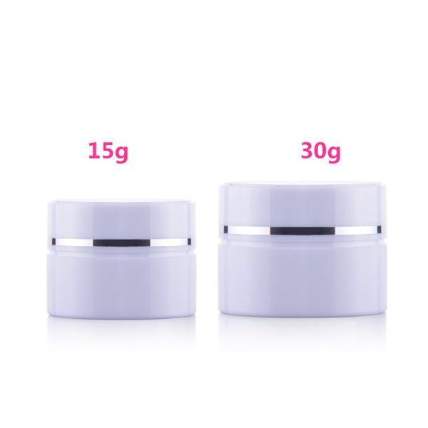 30pcs/lot 15g 30g glossy smooth double wall white cream container box w/ silver line closure cosmetic jars for sale
30pcs/lot 15g 30g glossy smooth double wall white cream container box w/ silver line closure cosmetic jars for sale